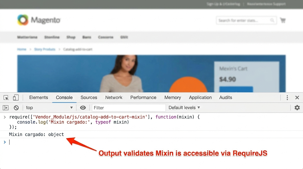 Consola validando carga manual del módulo con require