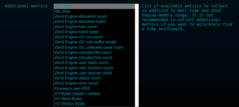 Métricas disponibles en Zend Engine SPX